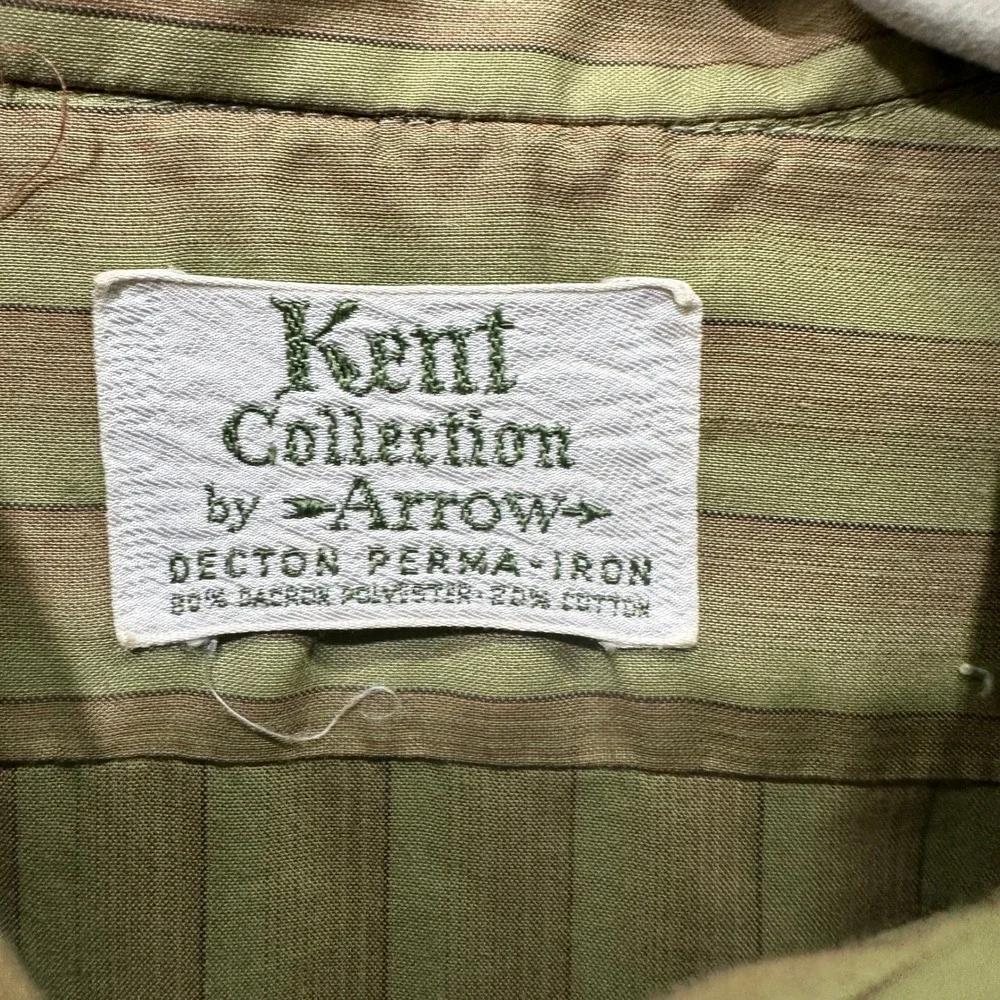 Vintage Arrow Kent Collection Drake II Olive Green Striped Dress Shirt 16.5 35 - Picture 3 of 12